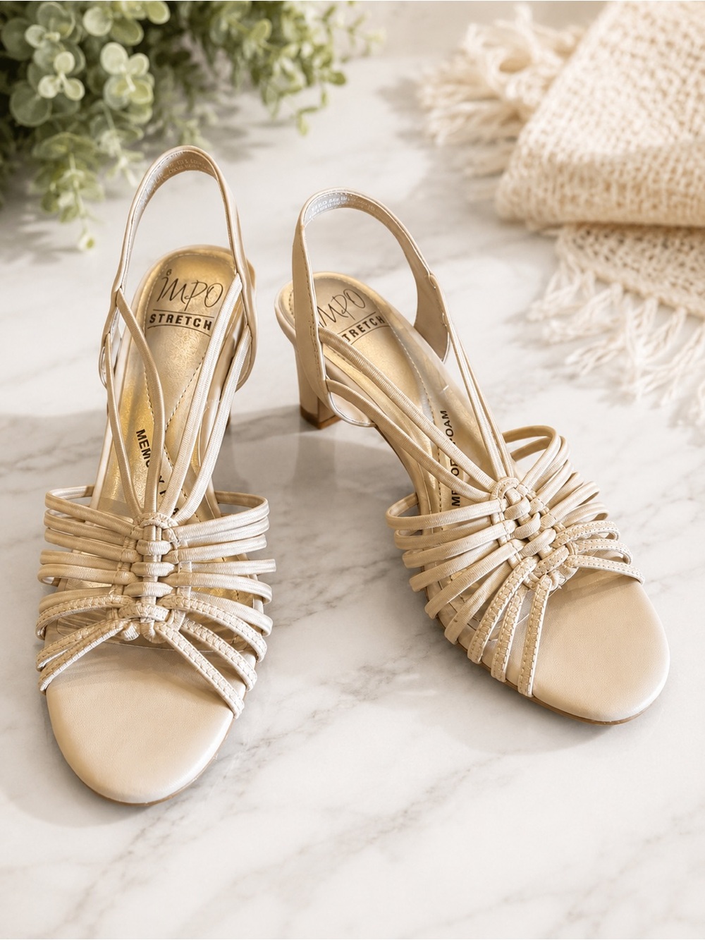 IMPO Women's Braided Strappy Slingback Heels in Metallic Gold